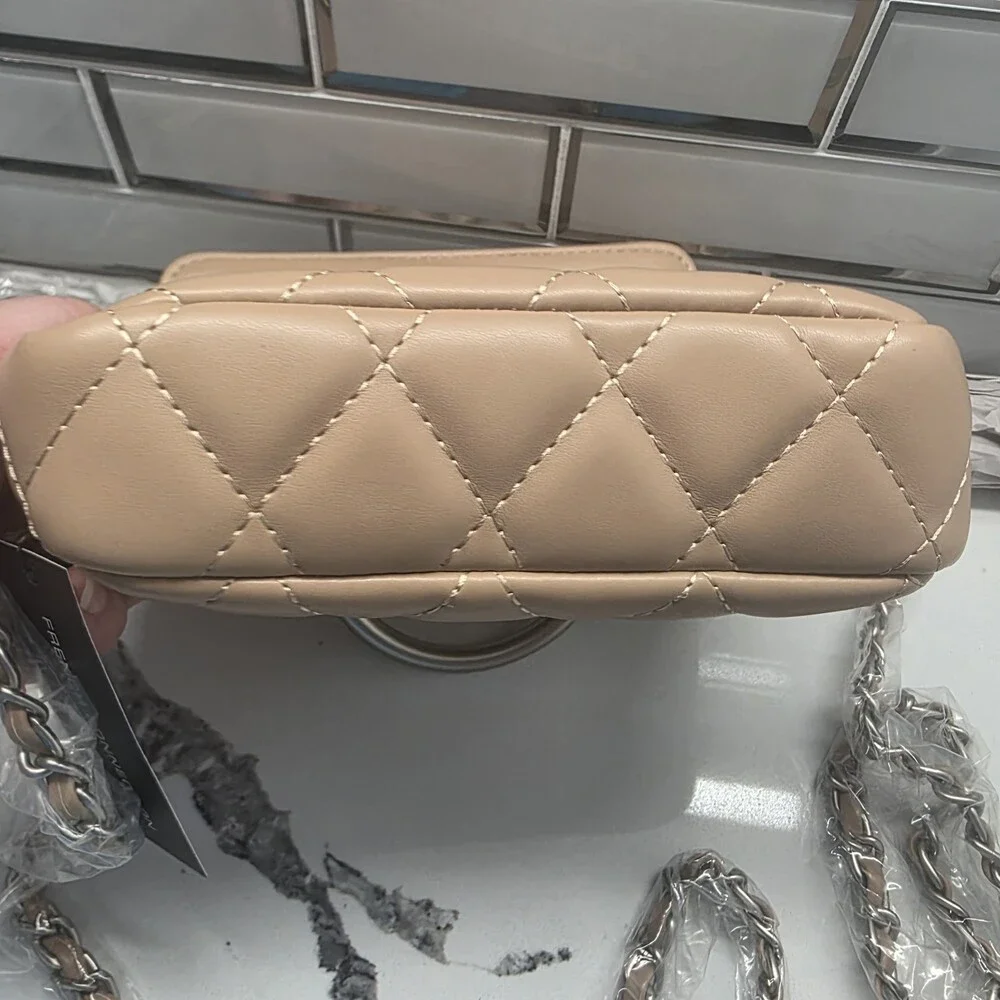 French Connection Quilted‎ Top Handle Crossbody Bag Purse Mell in Latte